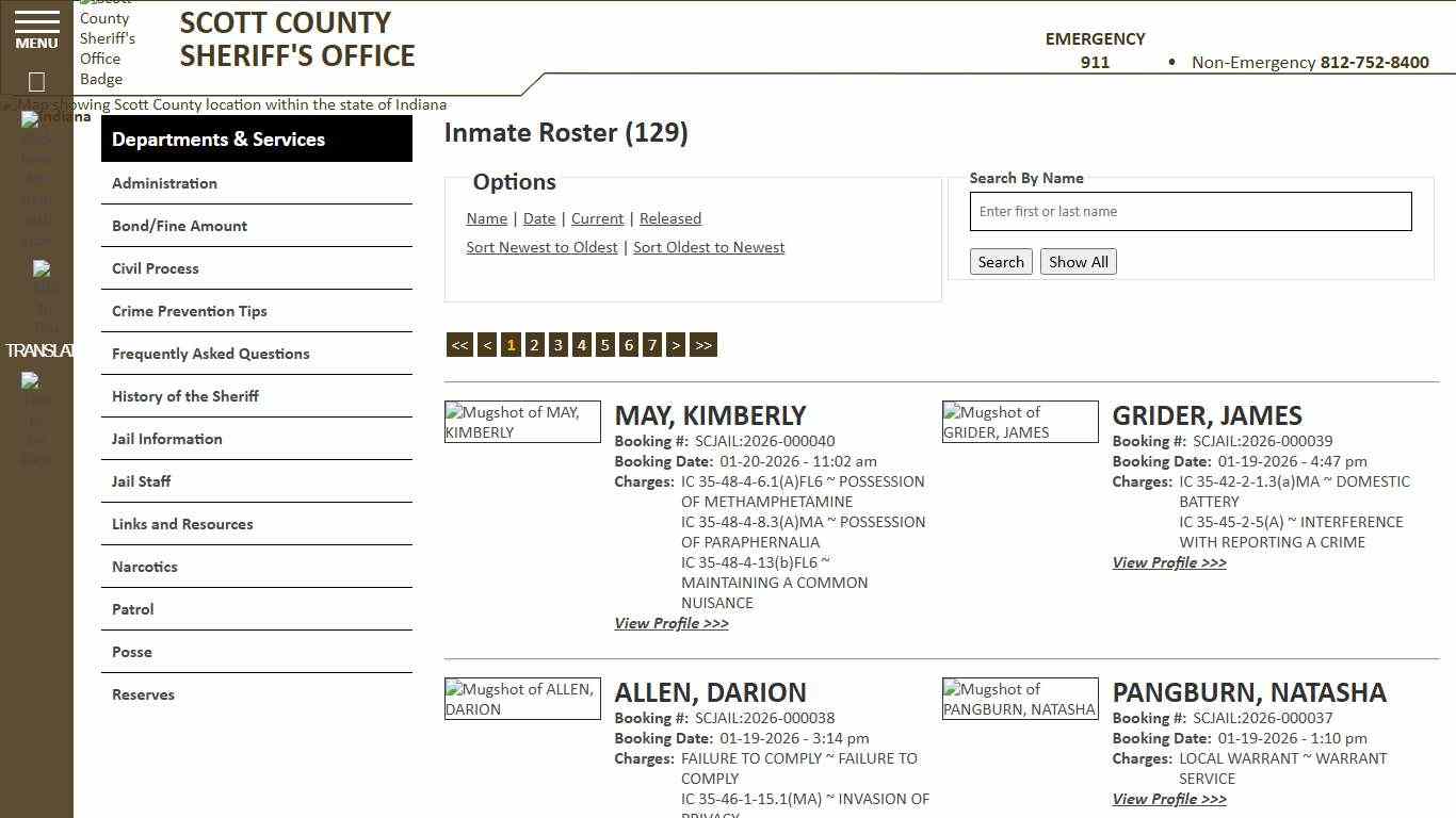 Inmate Roster - Current Inmates Booking Date Descending - Scott County Sheriff - Scottsburg, IN